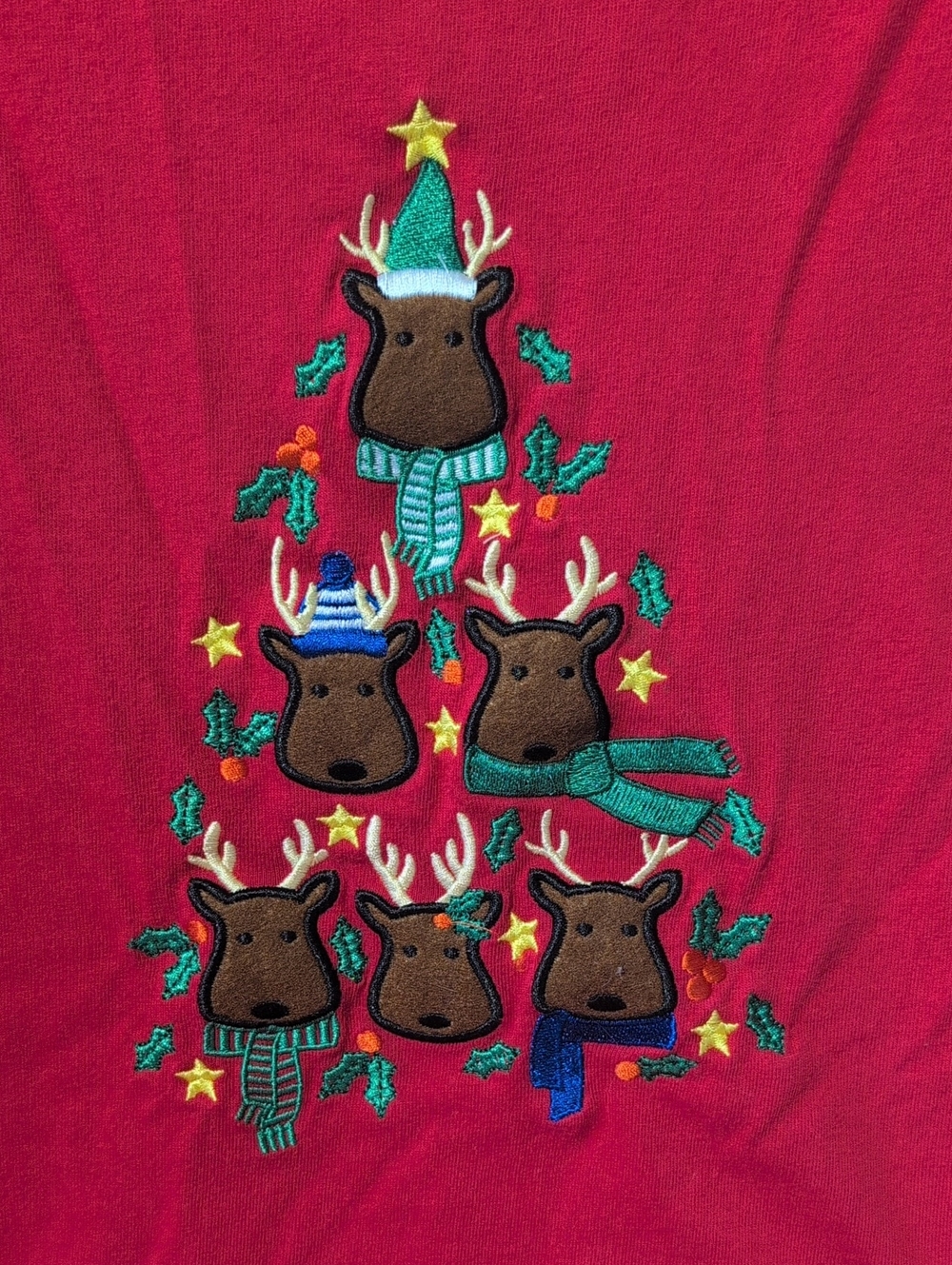 Ladies Club Holiday Reindeer Long-Sleeve Top - Bright Red, Large - Picture 2 of 3